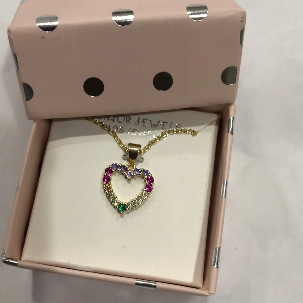 kids gold plated ruby emerald gemstones heart shape pendant fashion necklace new